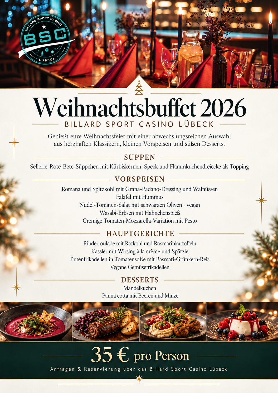 Weihnachtsbuffet 2026 des Billard Sport Casino Lübeck